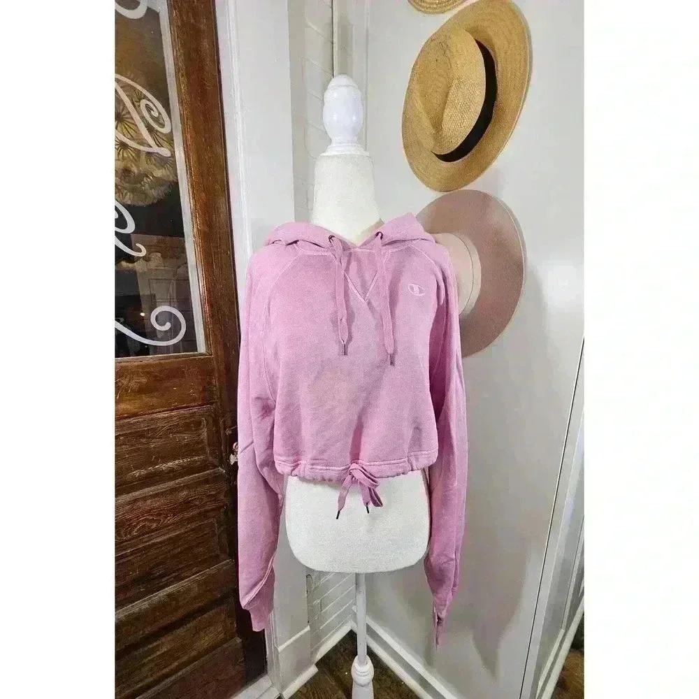 Champion Women's Size M Pink Cropped Oversized Hoodie NWT